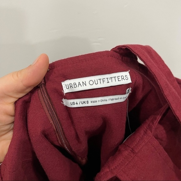 UO Angelique Belted Stretch Linen Dress Wine New 4 - Picture 11 of 13